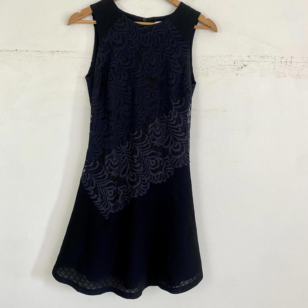 SANDRO black lace sleeveless drop waist mini dress sz 4